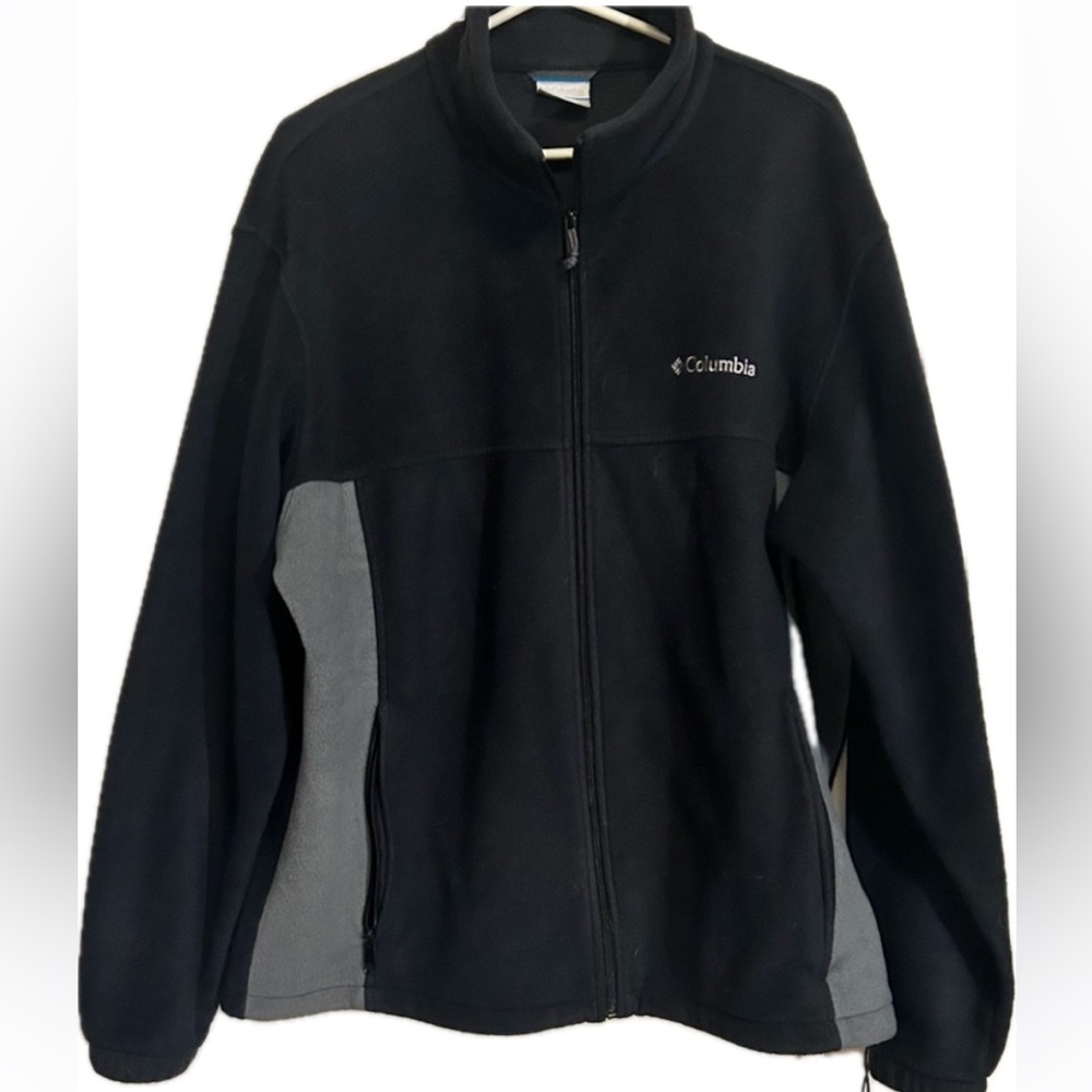 Columbia Black & Gray Fleece Jacket Men's XL Full Zip Long Sleeve Outdoor
